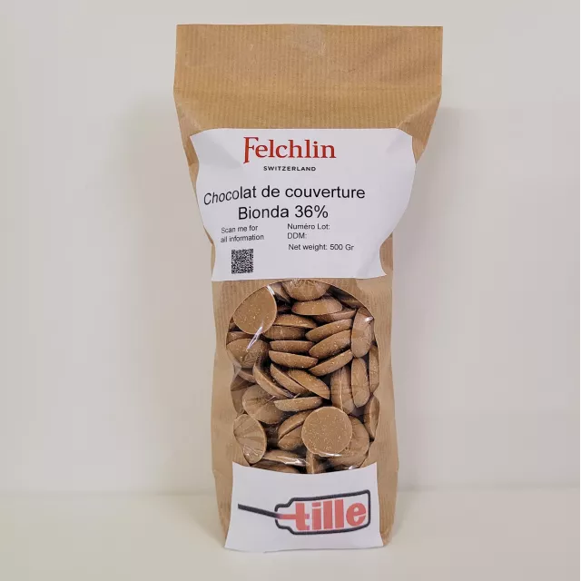 Chocolat blanc de couverture caramelisé Bionda 36% -500Gr Felchlin